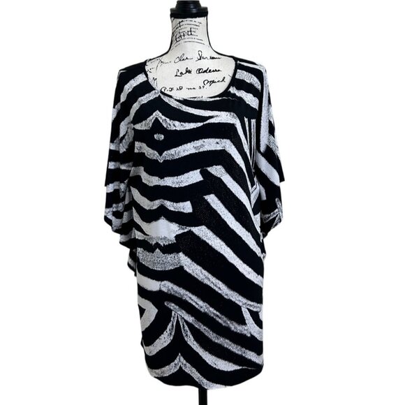 Zebra Print Clara Sun Woo Women's Size L Top Tunic Flutter Sleeve - Picture 1 of 7